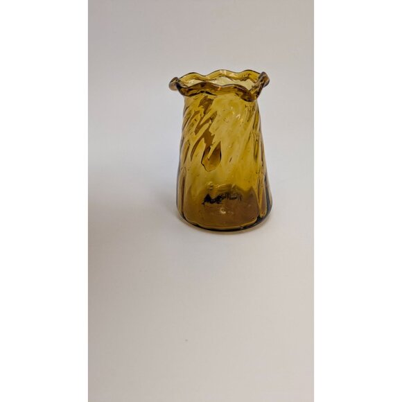 Amber Glass Pitcher Swirled Design Ruffled Rim Vintage - Picture 4 of 13